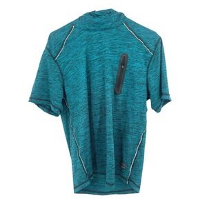 Short Sleeve Athletic Hoodie M Teal Performance Pullover Chest Zip Pocket